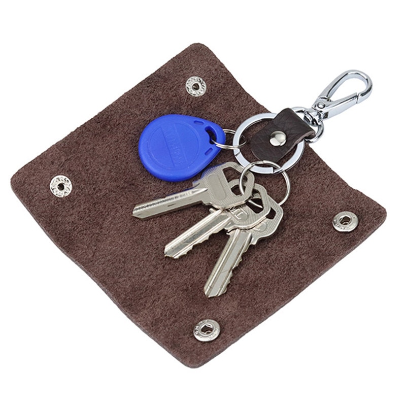 Estuche para llaves con broche doble de cuero hecho a mano, práctico, portátil, sencillo, de Color sólido, para llavero, organizador de accesorios