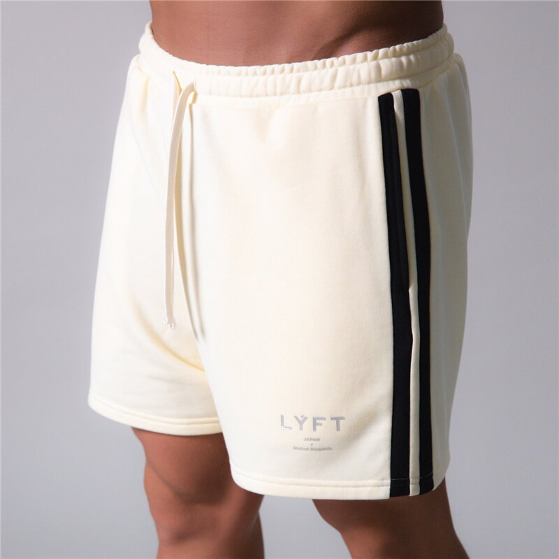 Short en coton à rayures latérales pour hommes, Short de Fitness, de jogging, pantalon court, bas d'entraînement, été: Beige / XL