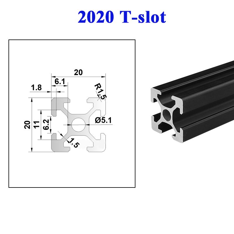 4 Stück T-Slot Aluminium-Extrusionsprofil 20 x 20 mm europäischer Standard eloxierte Linearschiene für 3D-Druckerteile DIY Silber Schwarz