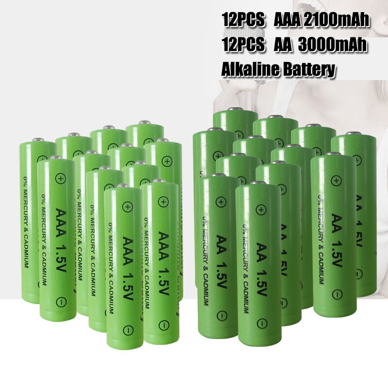 AA + AAA rechargeable AA 1.5V 3000mAh/1.5V AAA 2100mah Alkaline battery flashlight toys watch MP3 player replace Ni-Mh battery: 12AA-12AAA