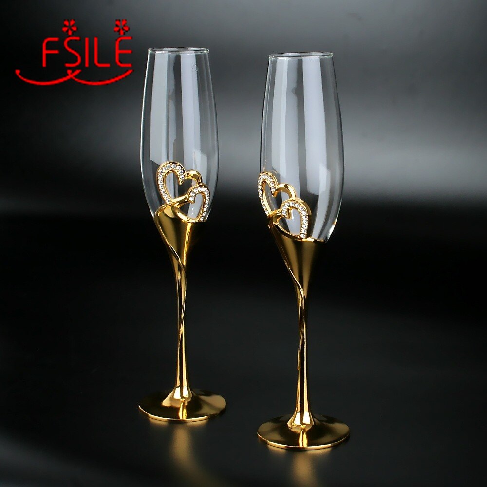 300Ml Kristal Champagne Glas Bruiloft Beker Paar Europese Stijl Huishoudelijke Fonkelende Zoete Wijn Glas Goud Bril