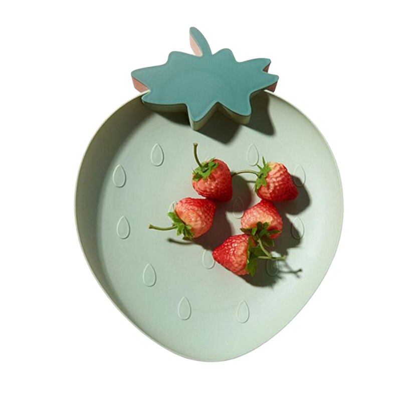 Food Tray Snack Dish Fruit Dry Food Plate Cute Candy Plate Strawberry Shape Fruit Household Plastic Serving Plate For Home: Green strawberry