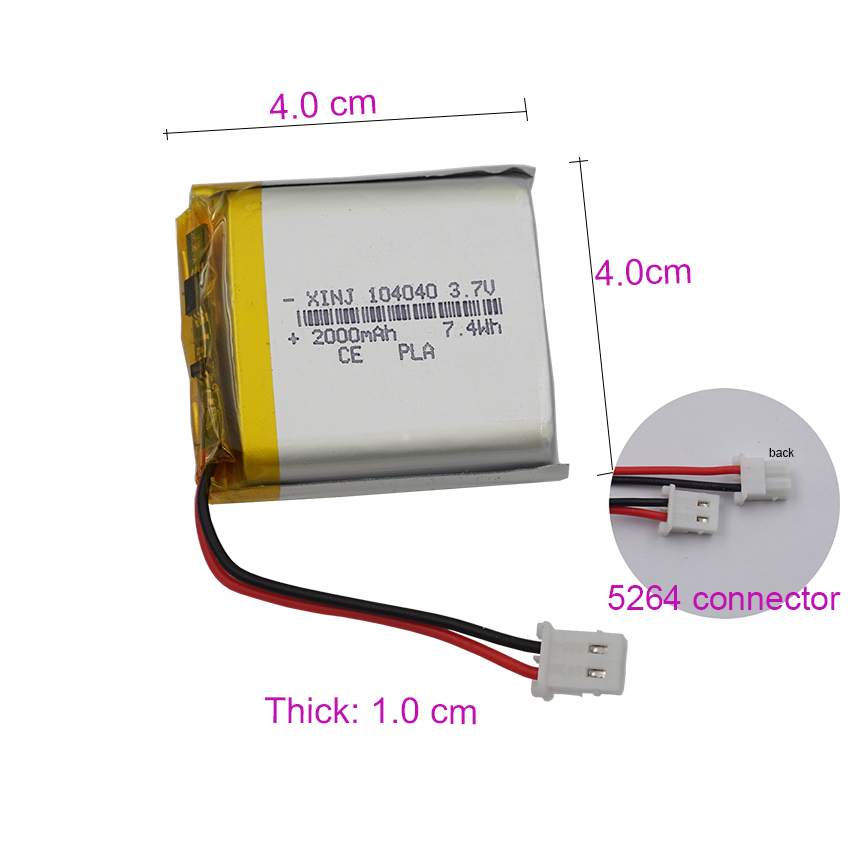 XINJ 3,7 V 2000 mAh 7,4 Wh wiederaufladbarer Li-Polymer-Li-Lithium-Akku 104040 Lipo mit 5264 MXL22-Stecker für Hayward Aqua Pod Apart