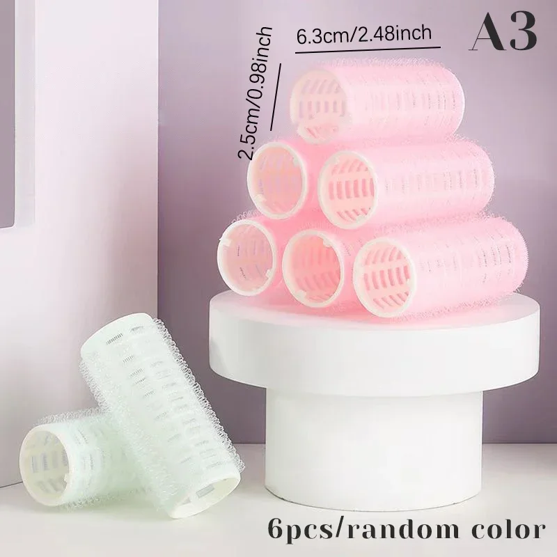 헤어롤 6pcs Hair Rollers Heatless Hair Curlers No Heat Hair Bangs Volume Self-adhesive Hook Curlers DIY Styling Tools & Accessories: Red