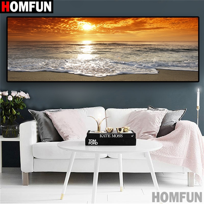 HOMFUN-peinture au diamant "cape de mer couchette" bricolage | 5D broderie en diamant, ensemble complet de strass, point de croix, décoration de maison A30012