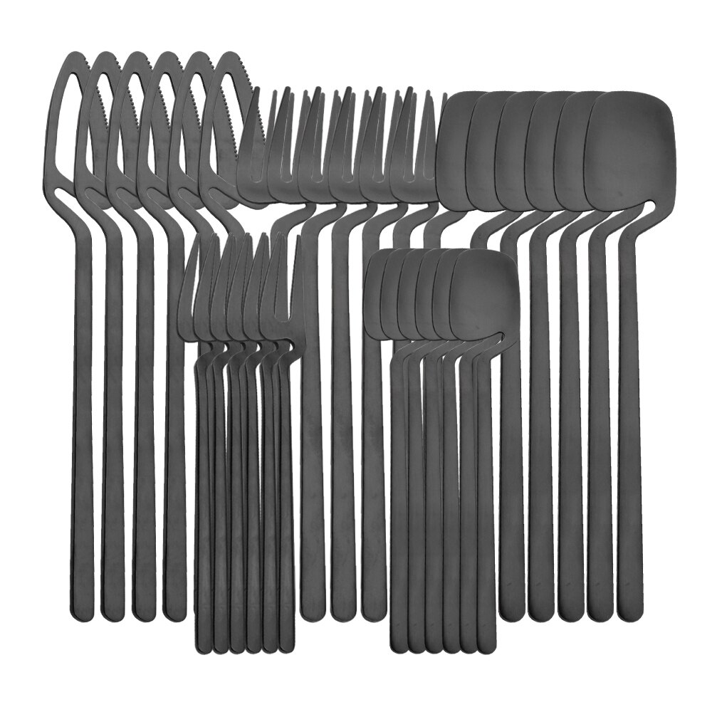 30Pcs Flatware Kitchen Cutlery Set Mat Black Dinnerware Set Knife Spoon Cake Fruit Fork 18/10 Stainless Steel Party Tableware: Black