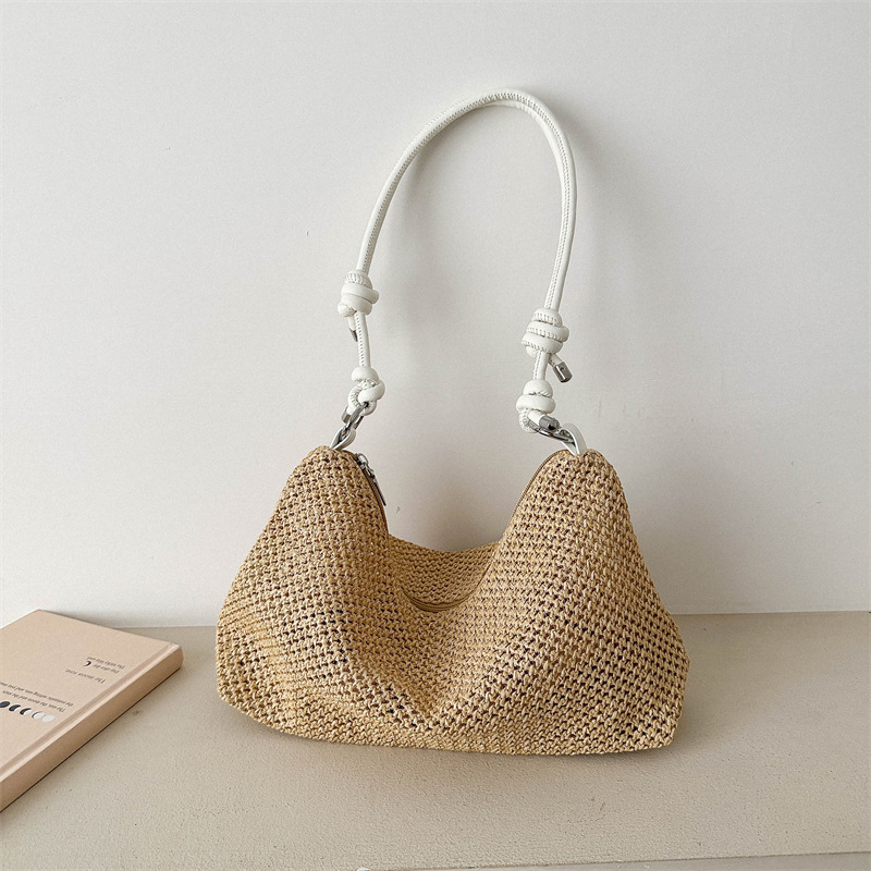 Straw Tote Bag Woven Shoulder Bag Summer Beach Ladies Straw Handbags Hobo Bags And Purses Weave: SKY BLUE