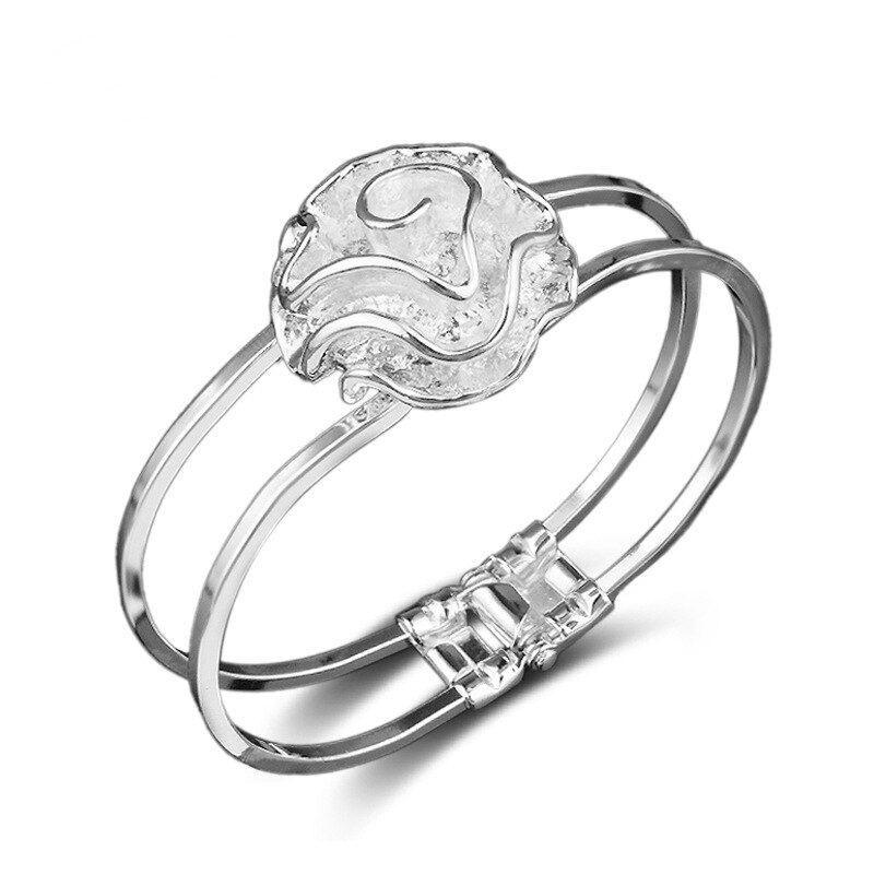 OMHXZJ Persoonlijkheid Mode OL Vrouw Meisje Party Zilveren Bloem Open 925 Sterling Zilveren Manchet Bangle Armband BR166