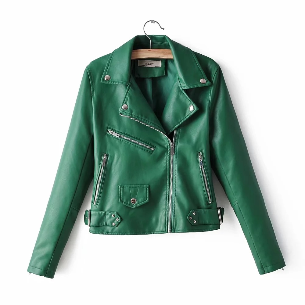 Chaqueta de cuero roja y amarilla para mujer, cazadora motera de PU con cremallera de manga larga, ropa de calle, abrigo de piel sintética negra para motocicleta,