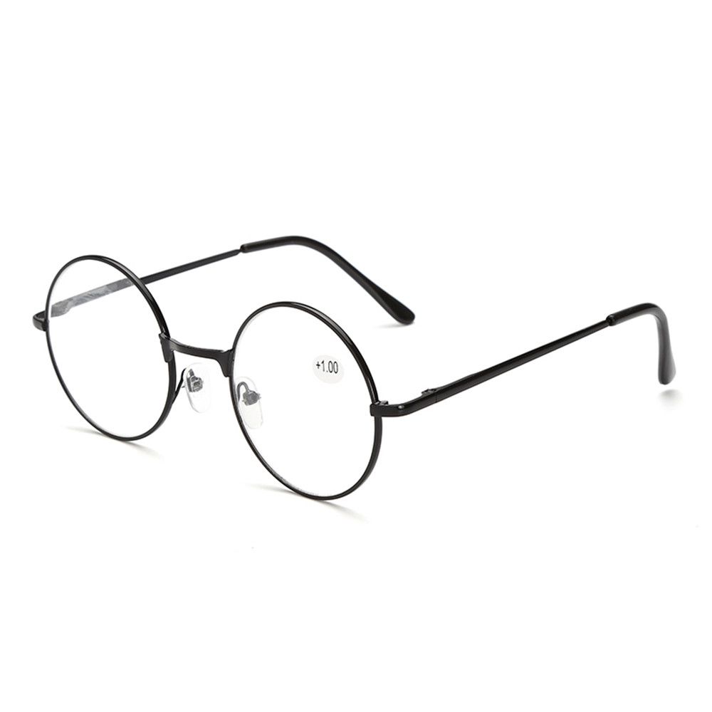 Gafas de lectura redondas de Metal con bisagra de resorte, lentes Retro Para presbicia, cuidado de la visión + 1,00 ~ + 4,0 dioptrías, montura de Metal: Negro / +350