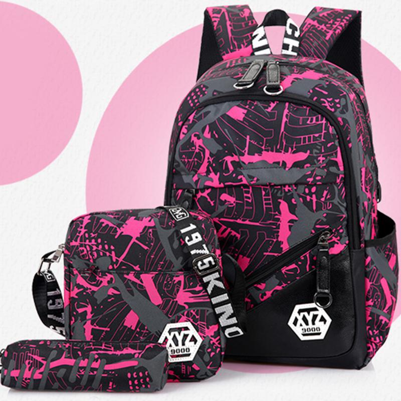 3piece Backpack Men Backpack Teenage Boys Kids Backpack Waterproof Laptop Bagpack Rucksack Shoulder Travel Pack Mochilas: Wine