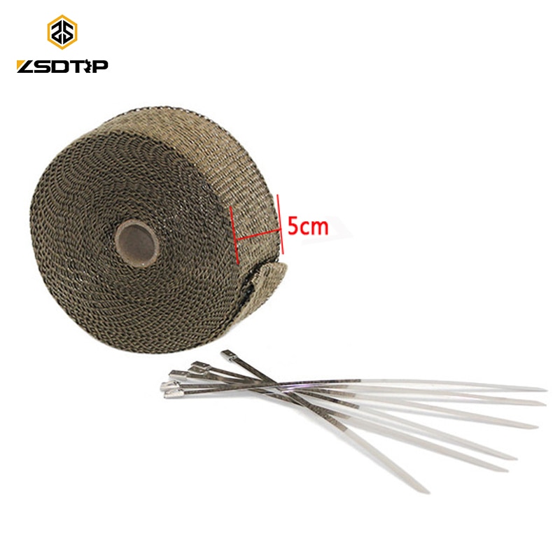 ZSDTRP 15m Titanium Temp Exhaust Heat Wrap 3 Colors Heater Resistant Downpipe Ties Car Motorcycle Tape Replacement