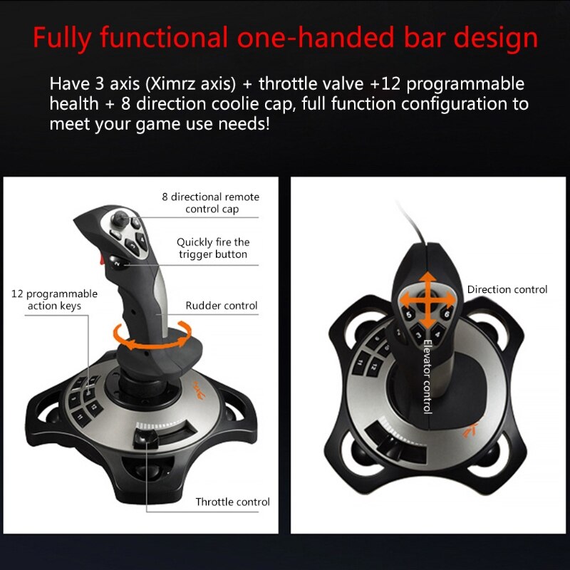 The 1Pc PXN-2113 Flight Joystick Has 12 Programmable Buttons And Vibration Function For PC Windows XP/7/8/10 System