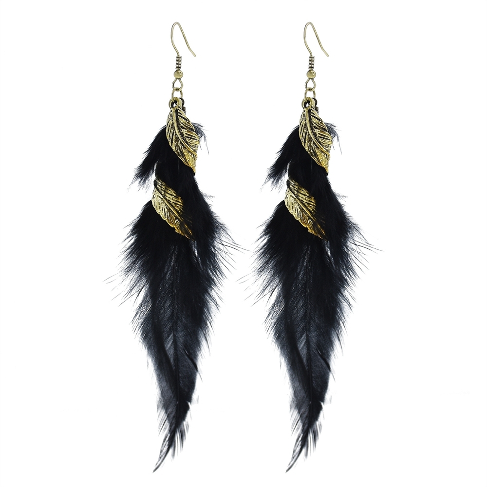 Pendientes de plumas largas bohemias de 6 colores, pendientes colgantes de plumas de hoja Retro elegantes a la para mujer, accesorios de vacaciones