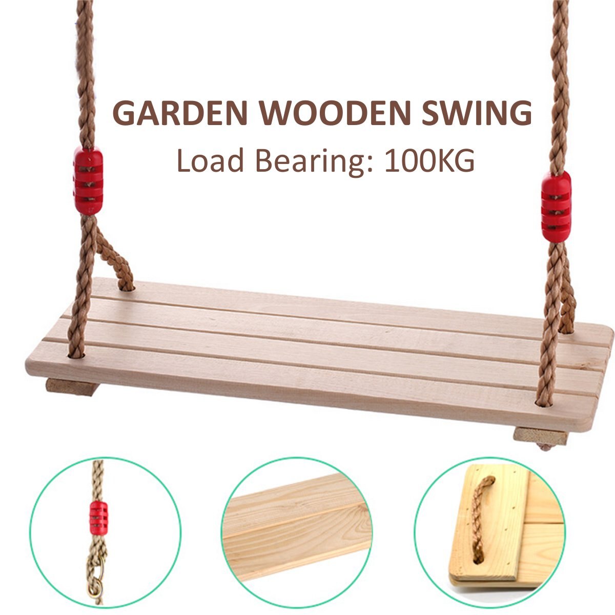 Wooden Garden Swing Outdoor Indoor Games Tree Swing Hanging Adults Children Playing Seat with Rope Toys Playhouse Decoration