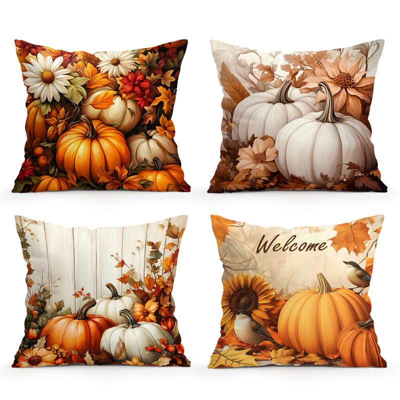 Herfst Pompoen Kussens Kussensloop Gedrukt Polyester 45x45cm Sierkussen Cover Decoratieve Sofa Kussen Kussensloop Home Decor