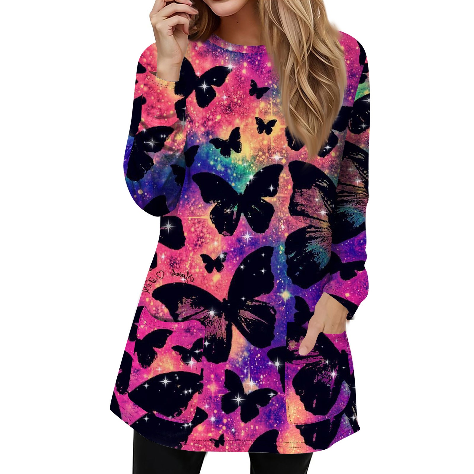 Women's Shirt Clothing Loose Round Neck T-shirt Chic Print Shirt Ladies Casual Blouses Long Sleeve Top: XL / milky