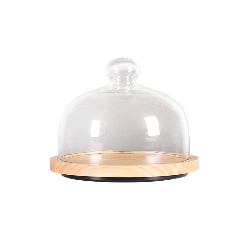 Cake Plate with Glass Dome Wood Cake Tray with Cover for Home Kitchen Baking Acacia Wood: 8inch B