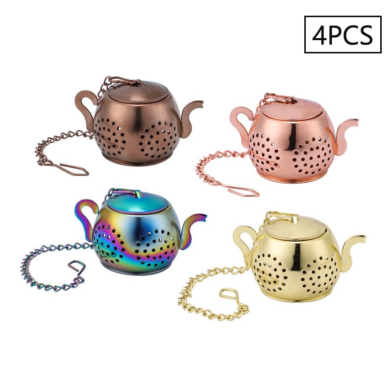Infusore per tè filtro a forma di teiera in acciaio inossidabile Set da tè filtro strumento per la preparazione del tè filtro in acciaio inossidabile accessorio per utensili da cucina: 4PCS
