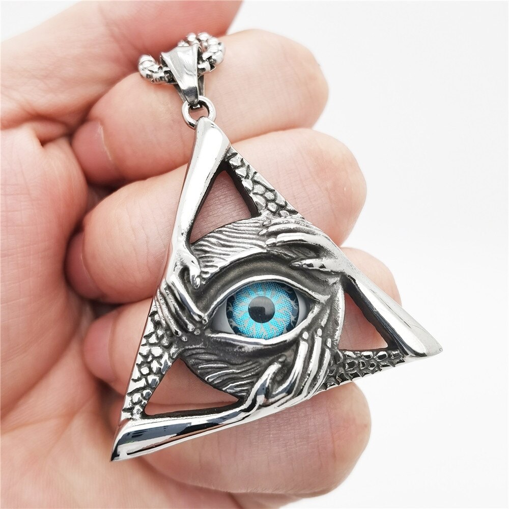 Mens Illuminati Vrijmetselaars Blauw Evil All Seeing Eye Hip Hop Hanger Ketting