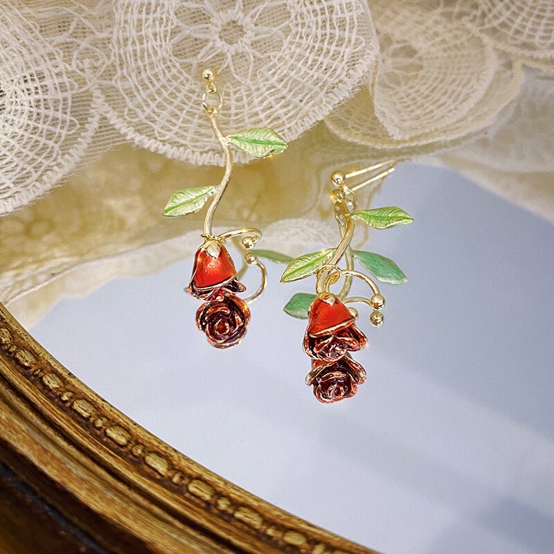 FFLACELL Coreano dell'annata Del girocollo del Gocciolamento della Glassa Rosa Ramo di Fiori di Perle Clavicola Collana Del Collare A Catena per Le Donne Sveglio di Modo Dei Monili: 2 Earring