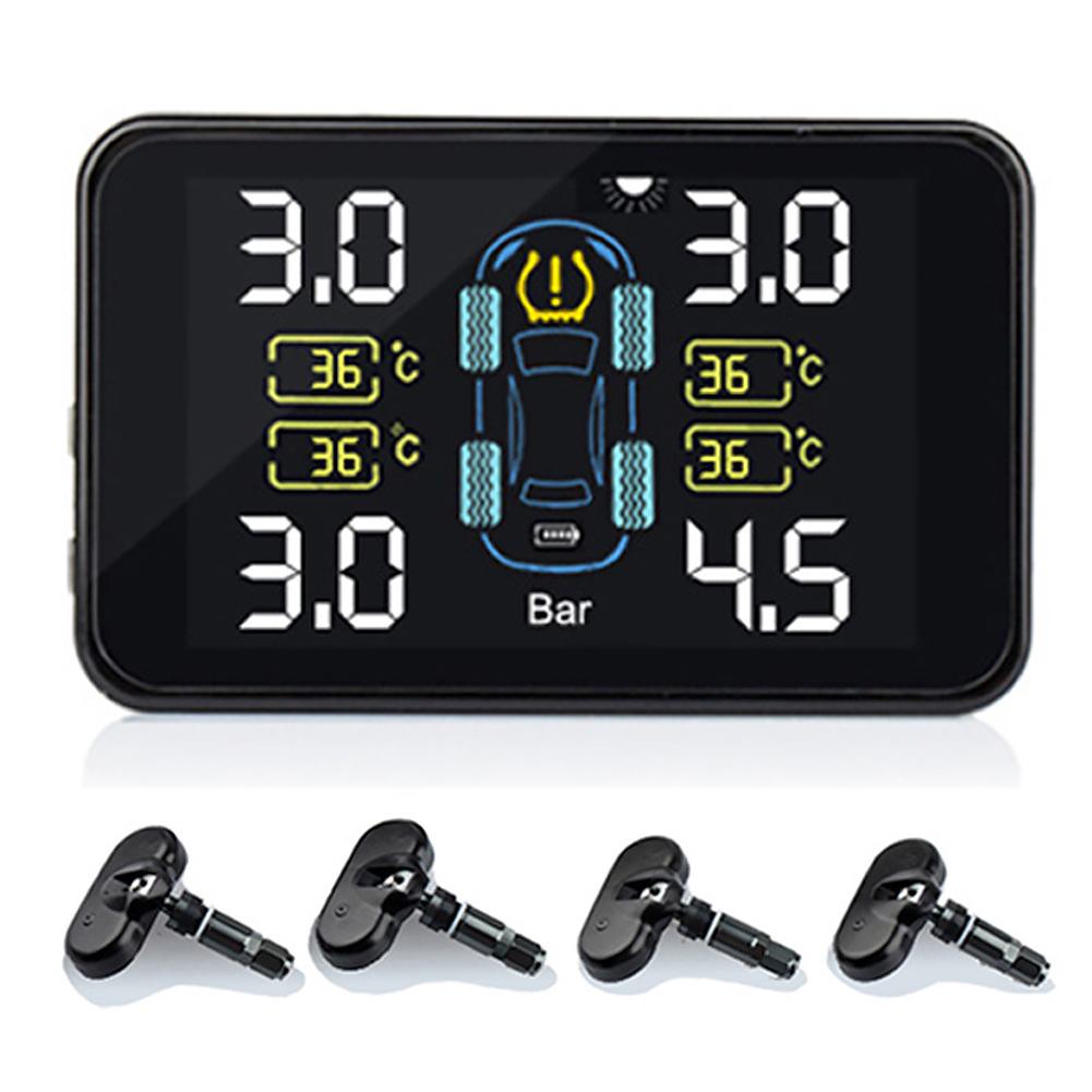 Car TPMS Tyre Pressure Monitoring System Solar Power Digital LCD Display Auto Security Alarm Systems Tyre Pressure With 4 Sensor: Builtin sensor