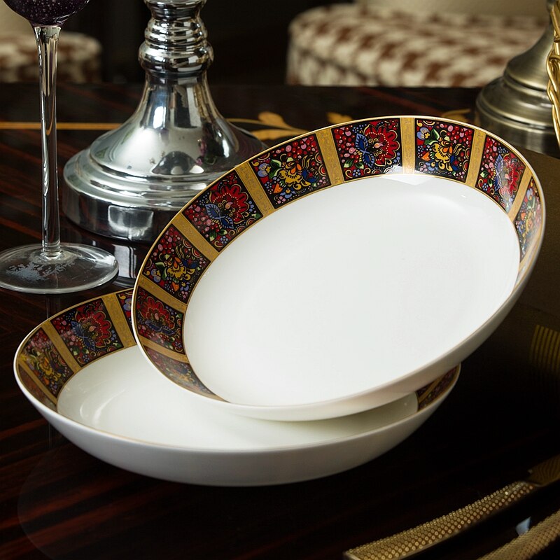 4pcs set, 8inch, fine bone china dinner plates set, noble ceramic dishes, porcelain platter, kitchen plate, steak plate dinning