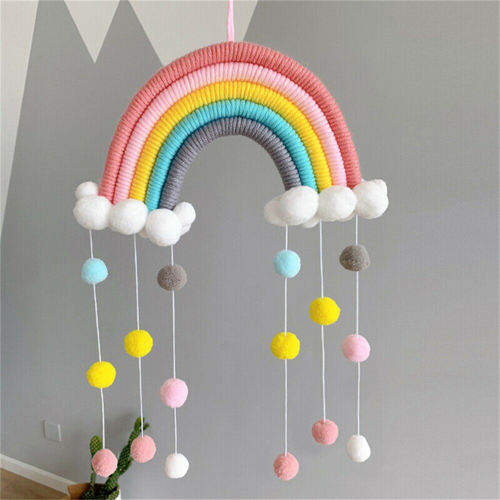 1 PC mignon arc-en-ciel nuages tapisserie feutre boule macramé tenture murale décor à la main tissé Photo accessoire chambre décoration artisanat