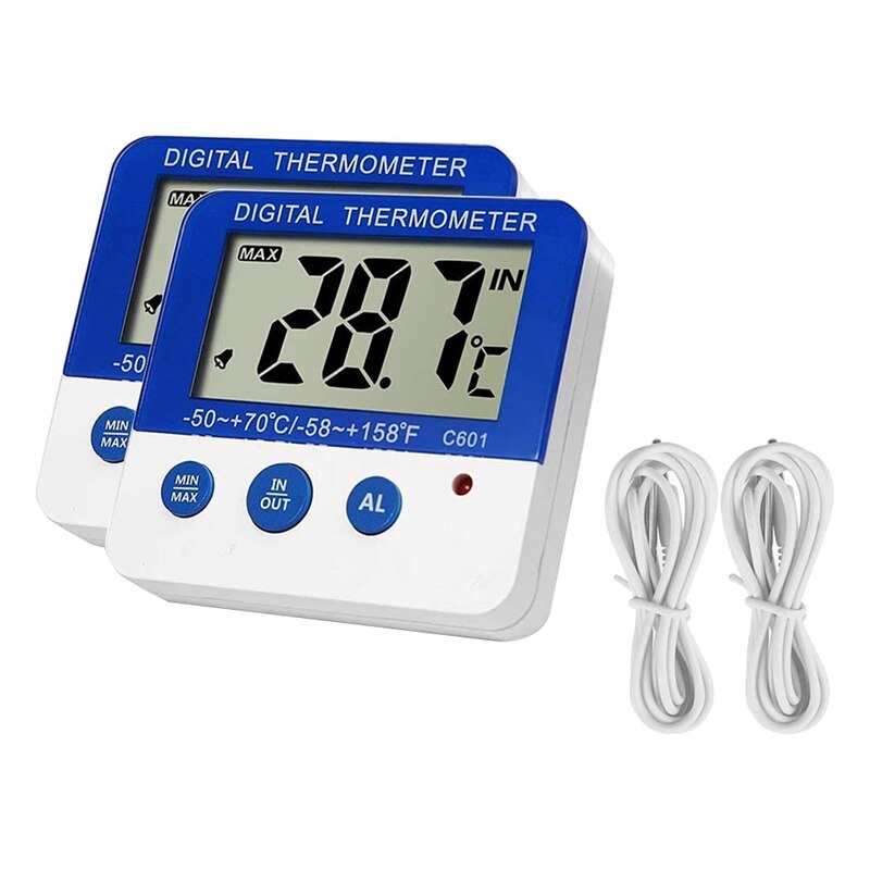 Termómetro del congelador del refrigerador, con indicador LED termómetro de refrigeración Digital con magnético, paquete de 2