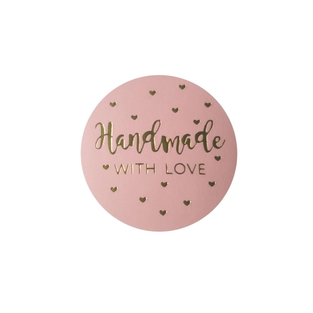 500 stk/rulle pink håndlavet med kærlighed klistermærker med guld folie pink klistermærker til firma giveaway & fødselsdagsfest favoriserer etiketter
