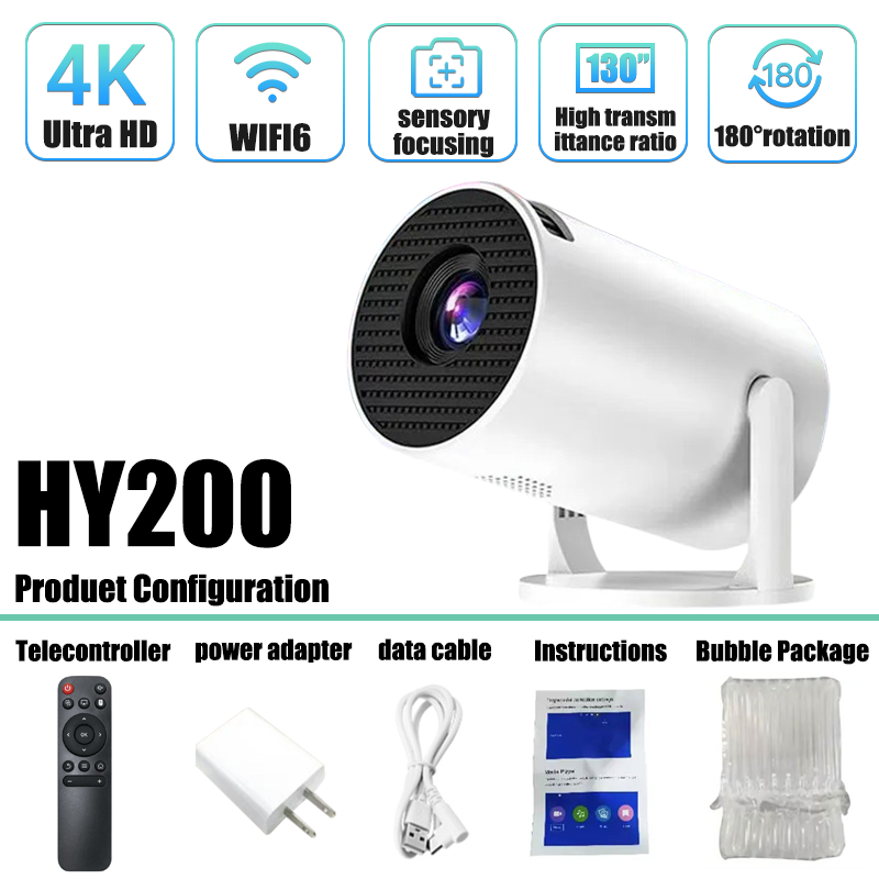 Full HD 720P Portable Video Projector HY200 270 Rotary PC USB Compatible HDMI Support for Home Theater Outdoor Movies: color1 / US Plug