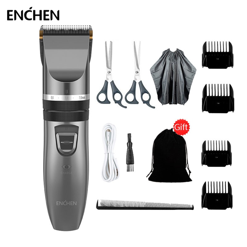 Enchen Mannen Kids Tondeuse Kapper Professionele Cordless Clipper Usb Snelle Lading Kapsel Machine Keramische Blade Baard Trimmer