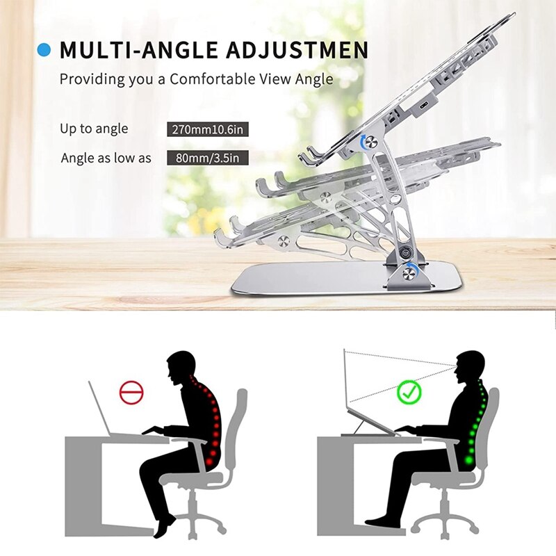 Laptop Stand,Adjustable Computer Stand with USB Cooling Fan and Heat-Vent, Ergonomic Height Angle Riser Compatible