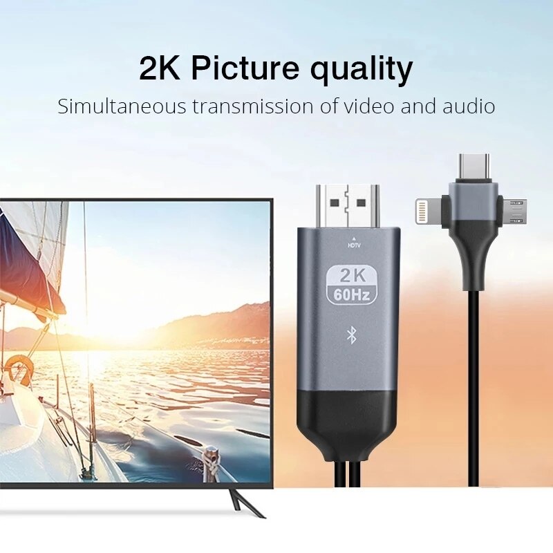2K @ 60Hz 3 in 1 Mikro USB Typ C Blitz Zu HDMI-kompatibel Adapter Kabel für IPhone Android Telefon Bildschirm Auf TV Monitor