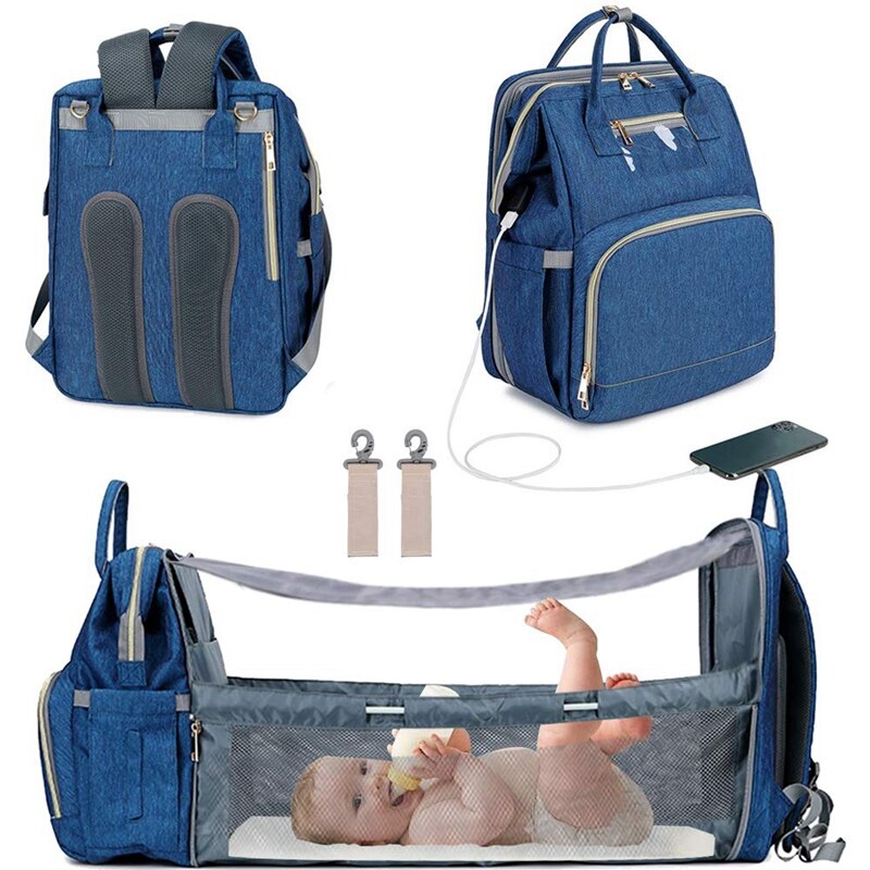 Waterdichte reistas voor babybedjes, rugzak, usb-oplaadbaar