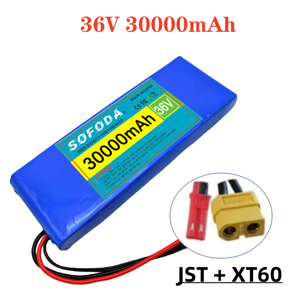 Große Kapazität 36 V 30000 mAh 10S1P 18650 Lithium-Ionen-Akku 30 Ah, mit BMS 500 W, ausgestattet mit 42 V 2 A Ladegerät: Silber