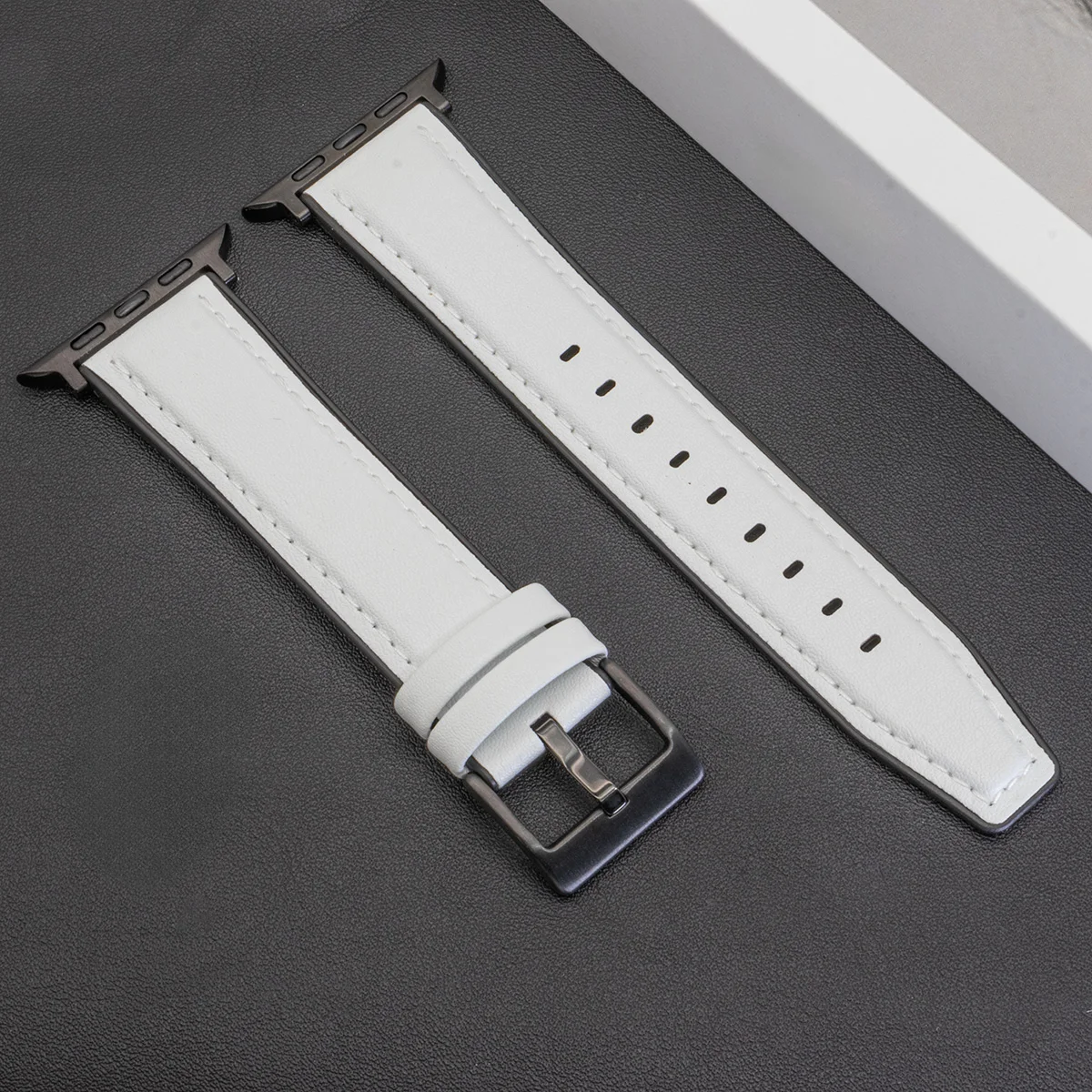 voor Apple Watch Series 10 46 mm 42 mm lederen band 9 8 7 band 45 mm 41 mm SE 6 5 4 44 mm 40 mm band Iwatch Ultra 2 1 49 mm armband: M / Blauw Licht Blauw