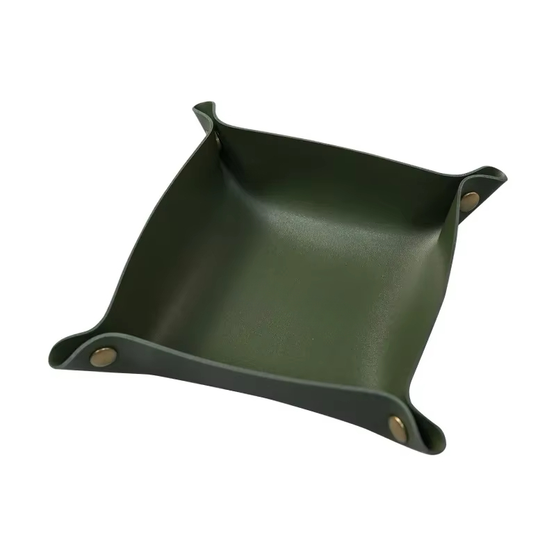Caja de almacenamiento de cuero nórdico, bandeja de almacenamiento de escritorio, joyería, cesta de almacenamiento de llaves y cosméticos, estuche de almacenamiento plegable, organizador de mesa: Verde militar