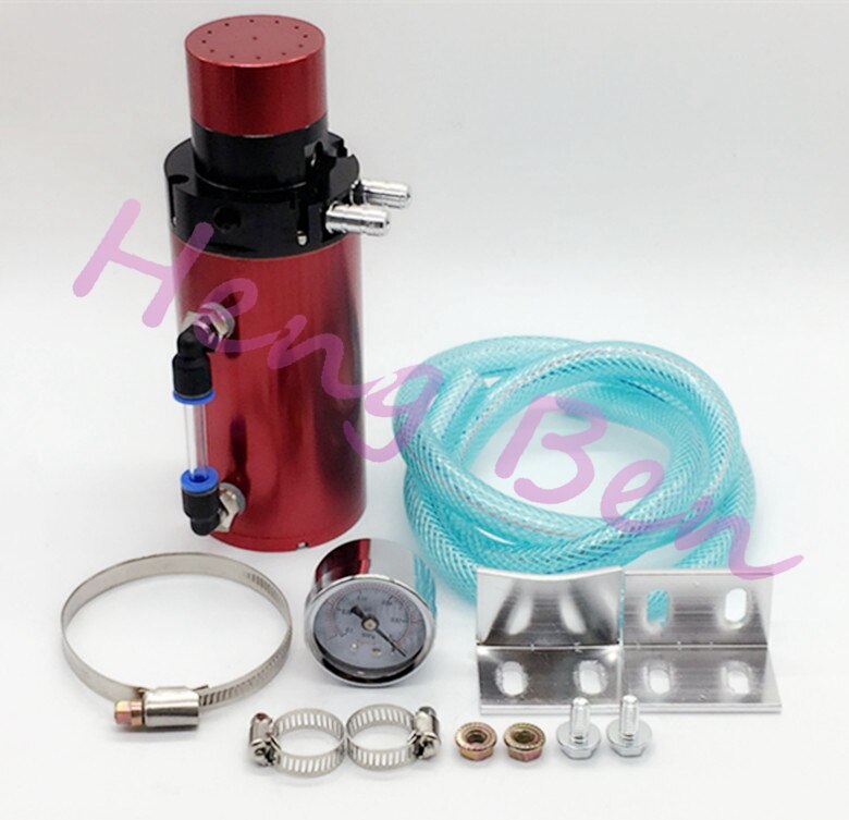 ALUMINUM ENGINE OIL CATCH RESERVOIR BREATHER TANK CAN+VACUUM PRESSURE GAUGE Oil Catch Tank Oil Catch can: Red