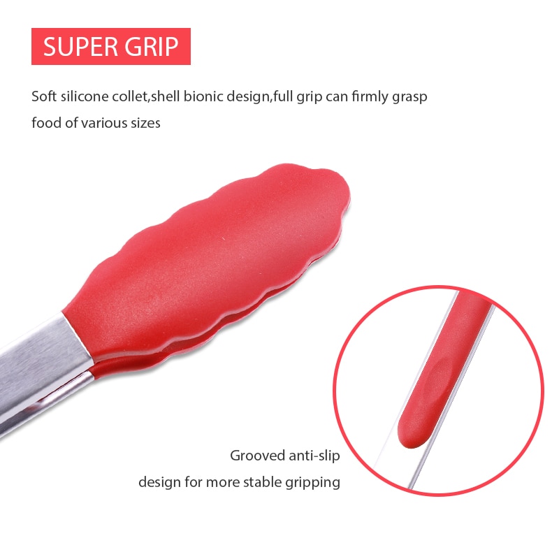 Silicone Voedsel Tong Rvs Keuken Tang Siliconen Antislip Koken Clip Clamp Bbq Salade Gereedschap Keuken Accessoires