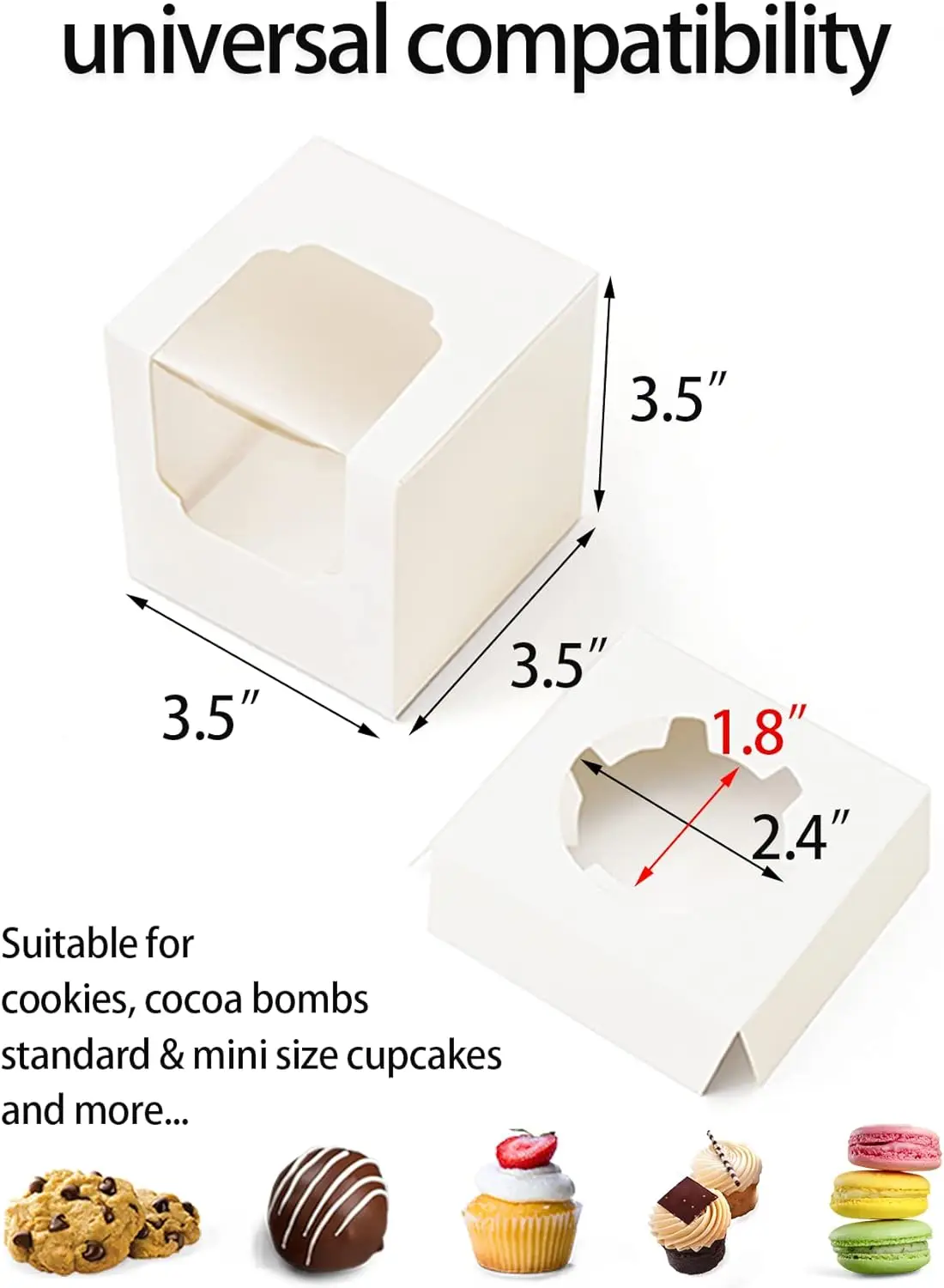 10/20/30 stk. hvide, enkelte cupcakeæsker af papir med indsats og klart vindue, foldbare individuelle cupcakebeholdere til muffinsfest