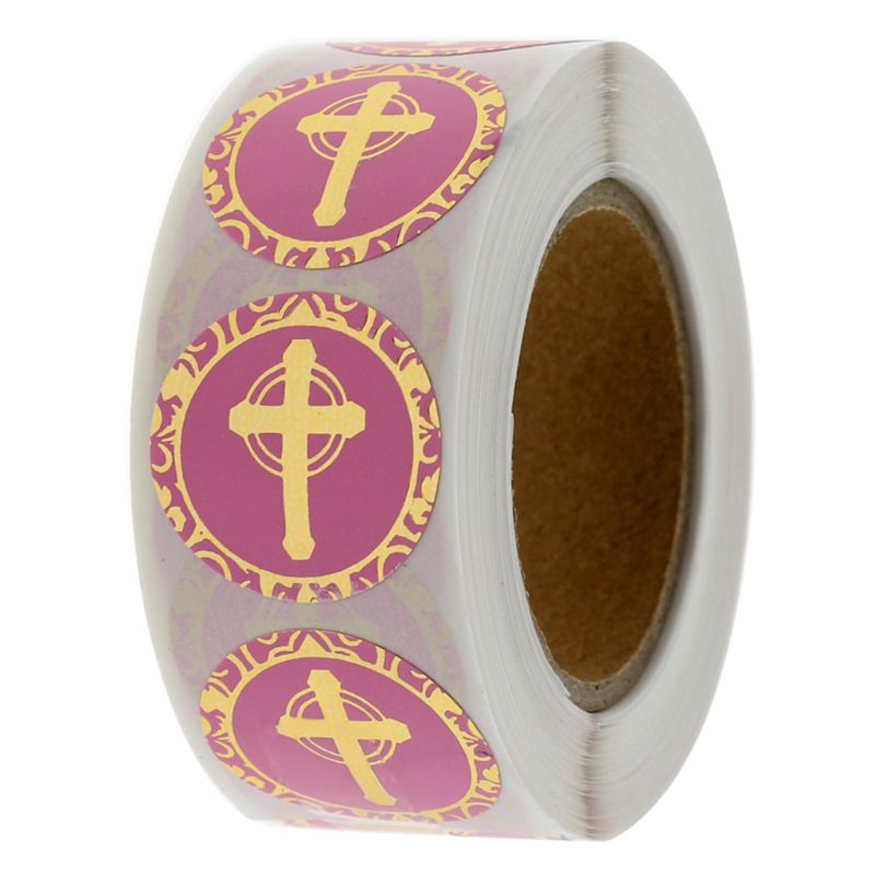 500 Uds. Pegatinas de cruces religiosas cristianas, etiquetas redondas para sobres, sellos, favores R9UF