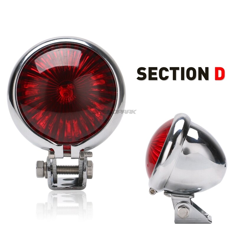 SPEEDPARK-Luz LED trasera de freno para motocicleta, luz roja de 12V, ajustable, estilo Cafe Racer, para Chopper: D-Silver-Red