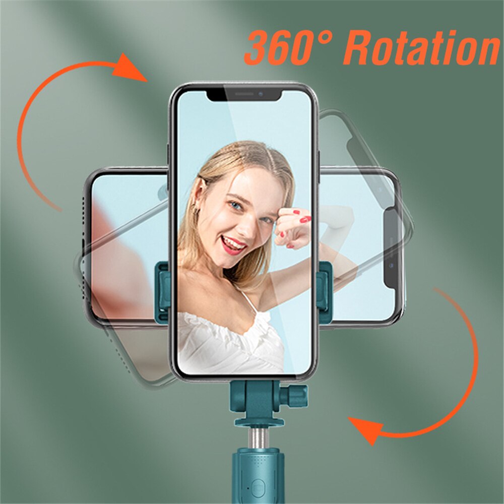Tragbarer, kabelloser bluetooth-selfie-stick mit ausziehbarem und faltbarem stativ für ios, android und iphone.
