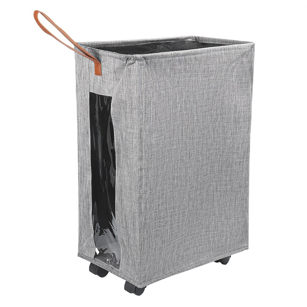 1PC Waterproof Rolling Laundry Hamper Laundry Baskets Collapsible Clothes Toys Basket Organizer with Mesh Cover Wheels: Square Light Grey