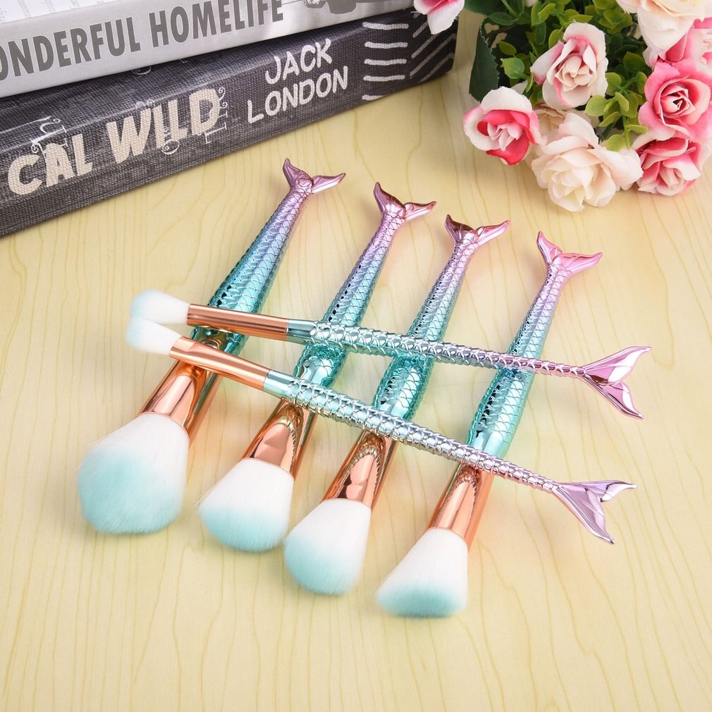 10PCS Mermaid Shaped Makeup Brush Set Fish Tail Foundation Powder Eyeshadow Make Up Brushes Beauty Tools Cosmetic Brushs Set