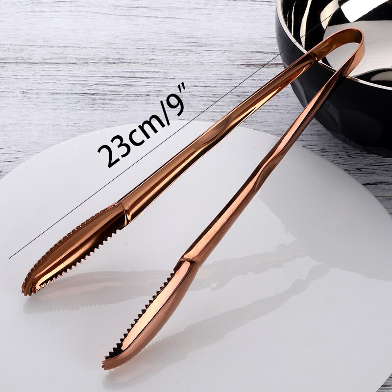 Pinzas para servir comida de acero inoxidable, 9 pulgadas, color oro rosa, para ensalada y pan, pinza para carne y fruta, utensilios de cocina para barbacoa: Rosegold