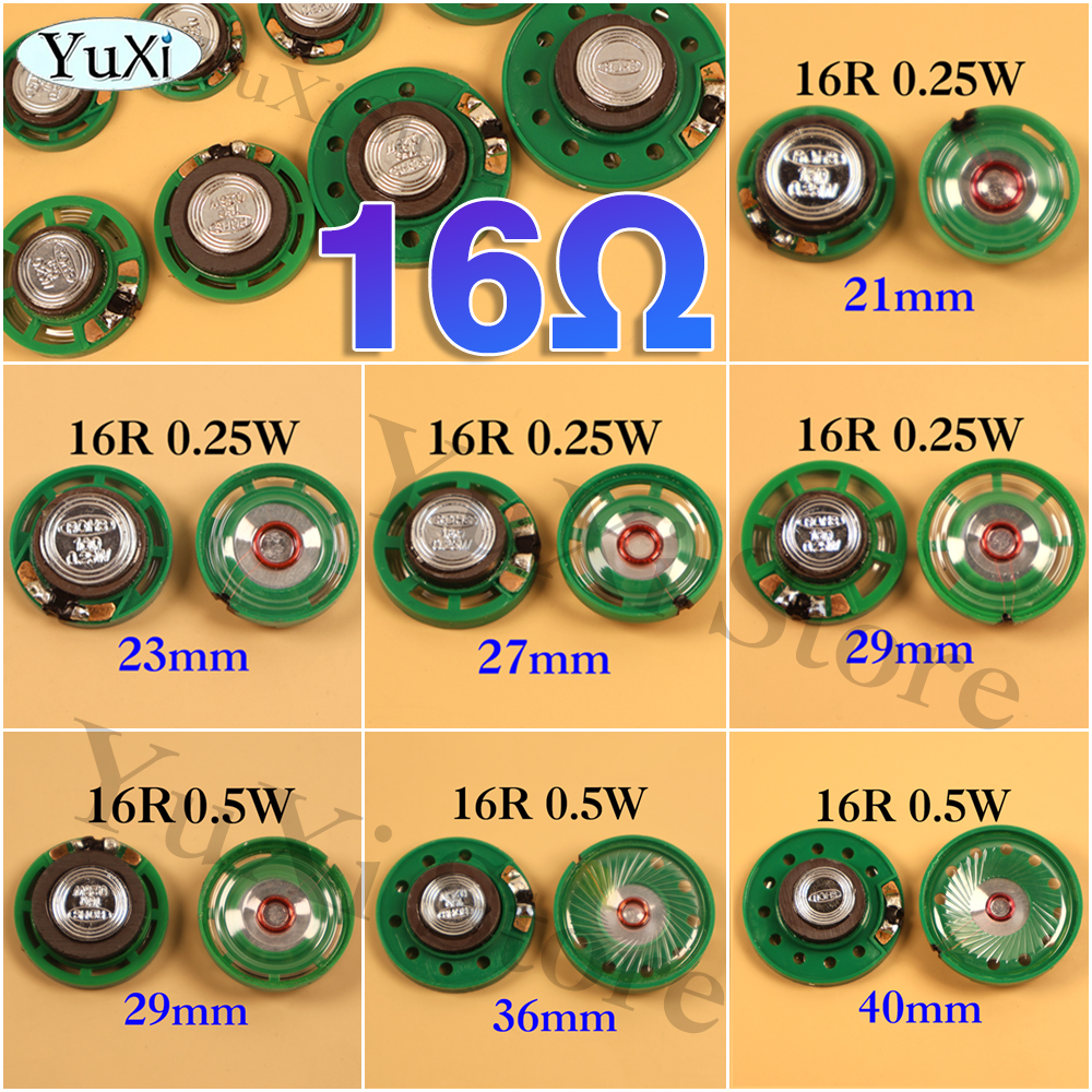 2 uds 16 Ohm 0,5 W 0,25 W altavoz de bocina 16R diámetro 21mm 23mm 27mm 29mm 36mm 40mm 20mm altavoces ultrafinos