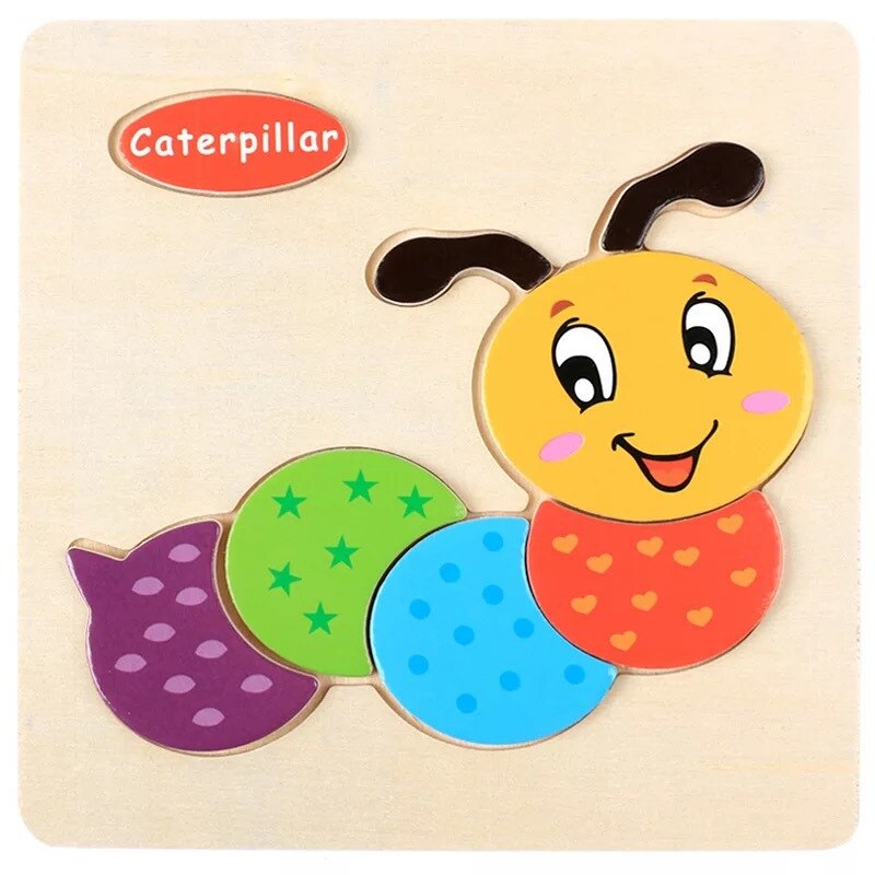 Di Puzzle Trama di Legno Animale Giocattoli Educativi di Apprendimento Precoce per I Bambini Per Bambini di Scuola Materna AN88: caterpillar