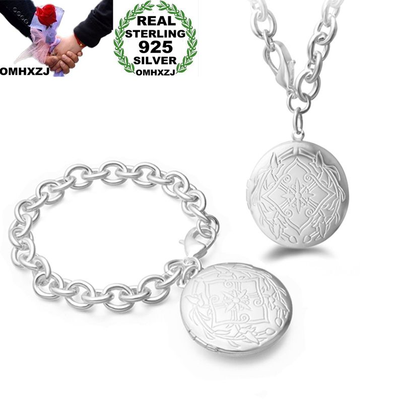 OMHXZJ Persoonlijkheid Mode Vrouw Foto Doos Cirkels Ketting 925 Sterling Zilveren Armband + Ketting Sieraden Set SE31